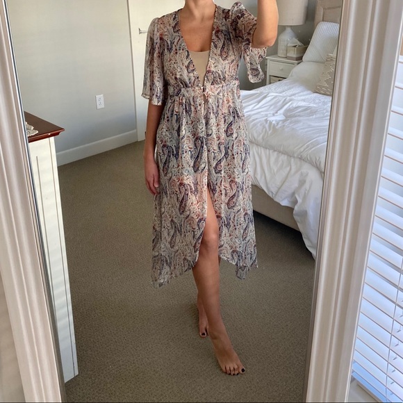 Promesa Sheer Front Button Up Paisley Dress - Picture 5 of 6